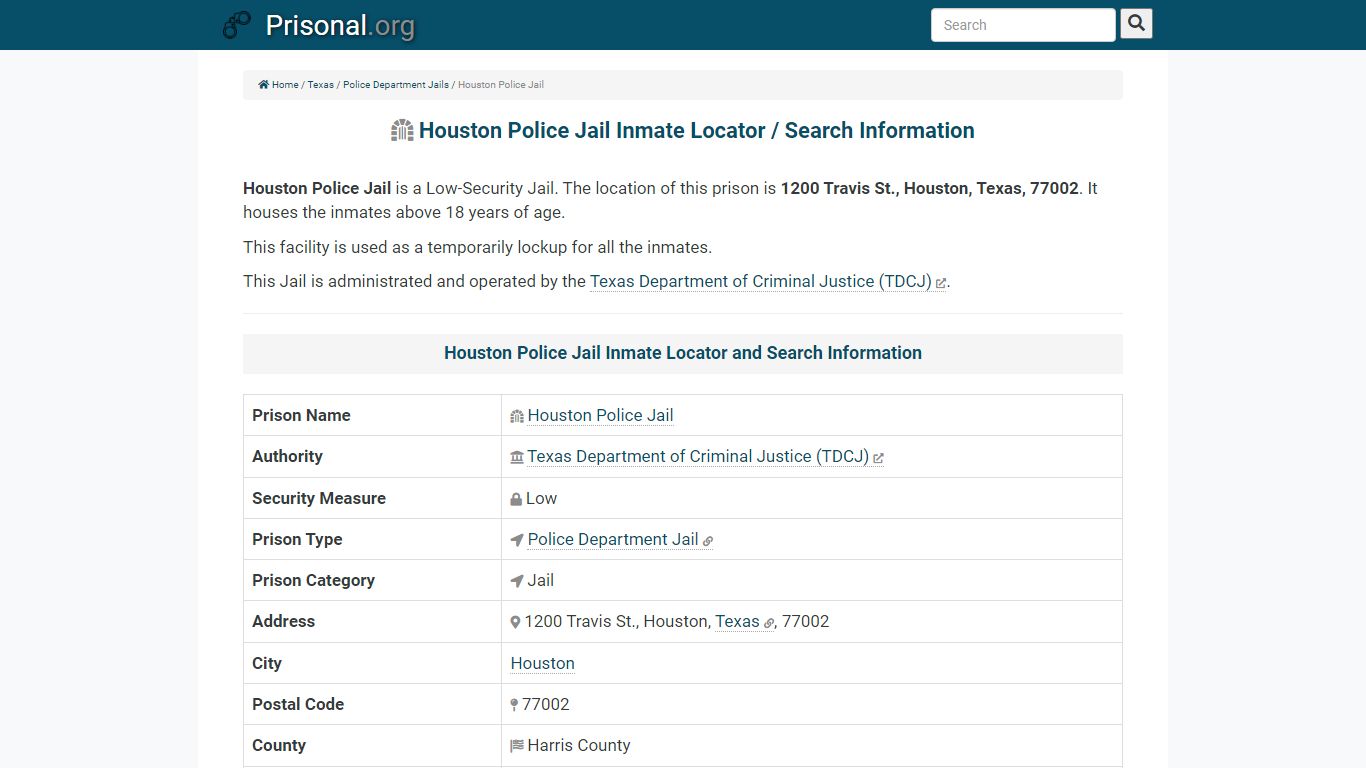 Houston Police Jail-Inmate Locator/Search Info, Phone, Fax ...